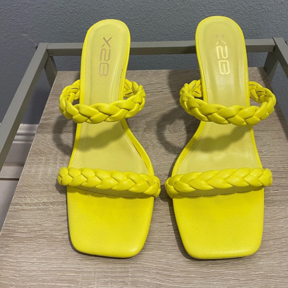 Neon Yellow Two Strap Open Toe Heels